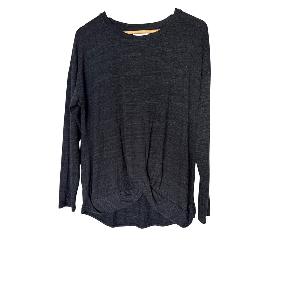 Lou & Grey Top Womens L 540663 Charcoal Grey Twist Front Drop Shoulder EUC